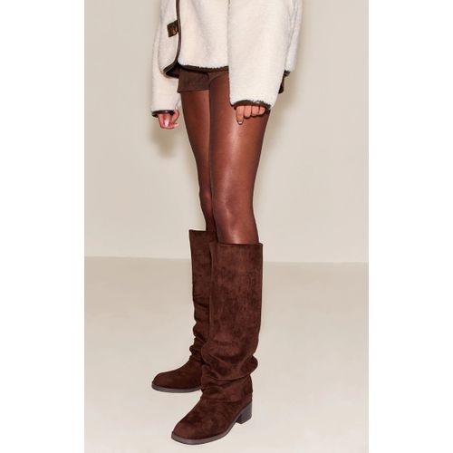 Bottes Hautes Froncées En Suédine Chocolat Talon Carré