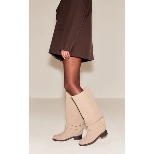 Bottes Hautes Froncées Gris Pierre Talon Carré