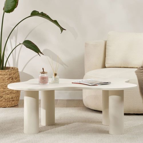 Table basse avec plateau forme organique crème L110 cm