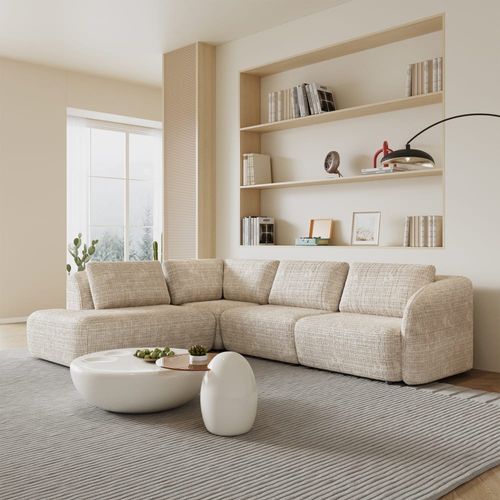 Canapé d'angle 6 places en tissu beige