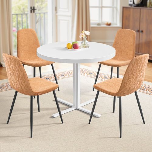 1 table ronde avec 4 chaises de salle à manger blanc et marron