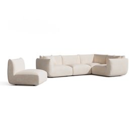 Canapé d'angle panoramique modulable 7-8 places velours chenillé crème