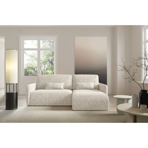 Canapé d'angle convertible 4 places en tissu tressé Beige