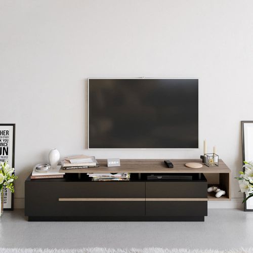 Meuble TV 2 portes en bois L180cm - Noir