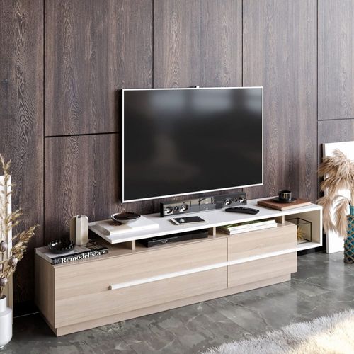 Meuble TV 2 portes en bois L180cm - Beige