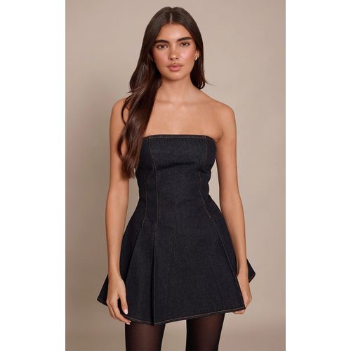 Femme Mini Robe En Jean Indigo Foncé Délavé Sans Manches À Plissures | Taille 38