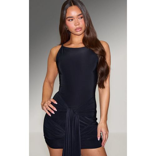 Femme Mini Robe Moulante Noire À Détails Noués Drapés | Taille 38