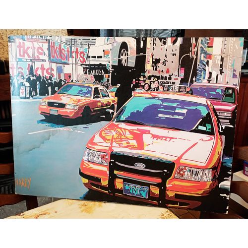 Encadrement mural sur bois '' Taxis de New York ''
