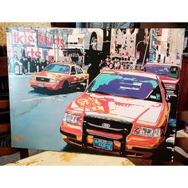 Encadrement mural sur bois '' Taxis de New York ''