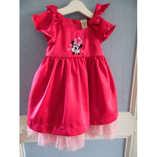Ravissante Robe Disney Store Fushia Broderie Minnie Taille 6/12 Mois Neuve Idée Cadeau