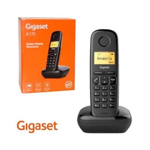 Téléphone fixe sans fil Solo A170 - Noir GIGASET compatible box et ADSL fibre combiné disposant d’un écran rétroéclairé de 1,5 pouces " ( 3,8cm ) rétro-éclairage ambré DECT GAP mains-libres Annabella