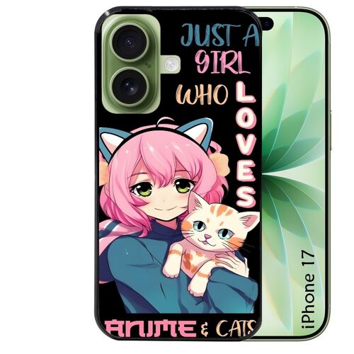 Coque noire pour IPHONE 17 motif anime et chat