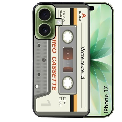 Coque noire pour IPHONE 17 motif cassette grise personnalisable