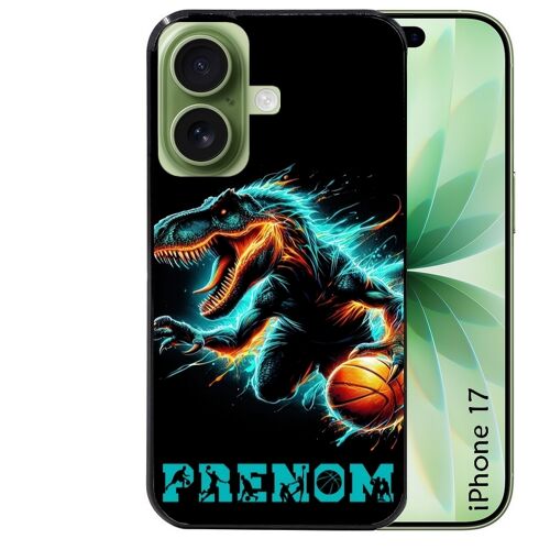 Coque noire pour IPHONE 17 motif basket et dino personnalisee