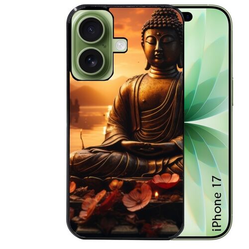 Coque noire pour IPHONE 17 motif bouddha et soleil