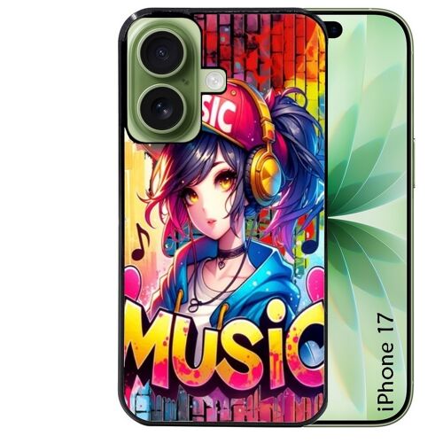 Coque noire pour IPHONE 17 anime manga et music