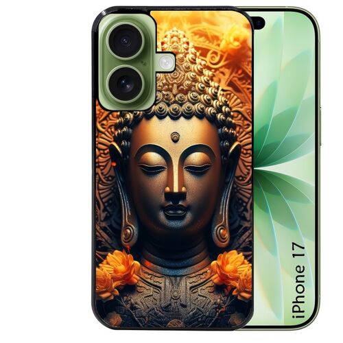 Coque noire pour IPHONE 17 motif bouddha et fleur