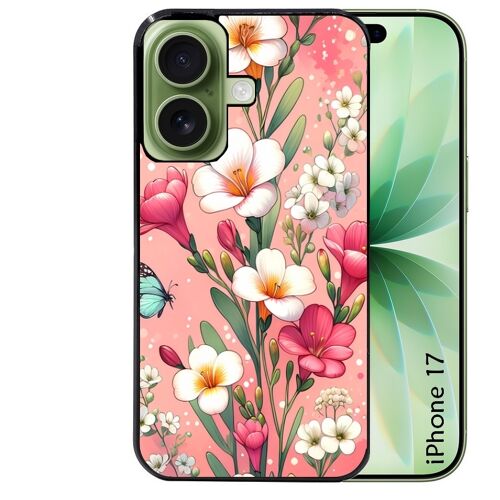 Coque noire pour IPHONE 17 fleur rose