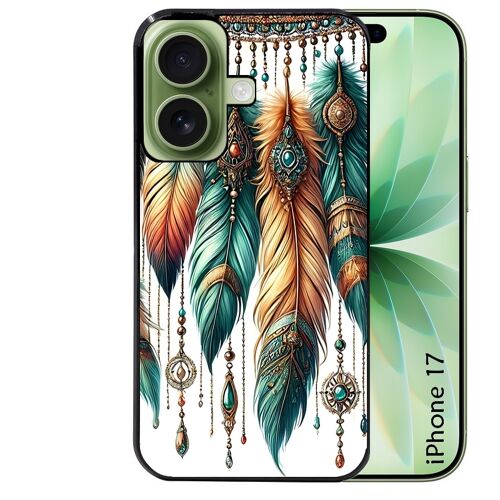 Coque noire pour IPHONE 17 motif plumes et bijoux