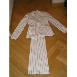 Tailleur Zara Coton T.36 - Couleur Ecru Et Petites Lignes Noir