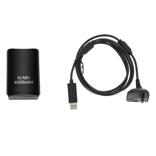 Batterie 4800mAh pour Manette Xbox 360 + Câble Chargeur 1,5 m ¿ Compatible Manettes Sans Fil, Slim & Elite ¿ Recharge en Jouant ¿ Straße Game®