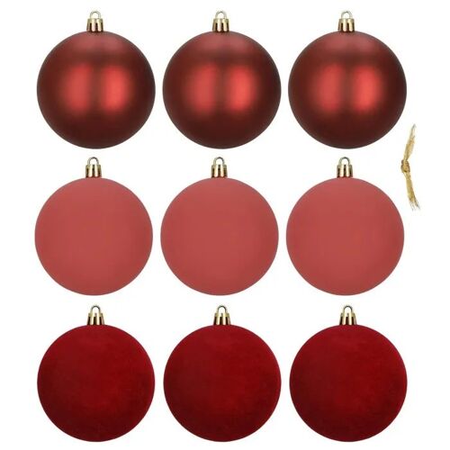 Boules de sapin de Noël, lot de 9 décorations de centre de table, 8,5 cm, incassables, bordeaux