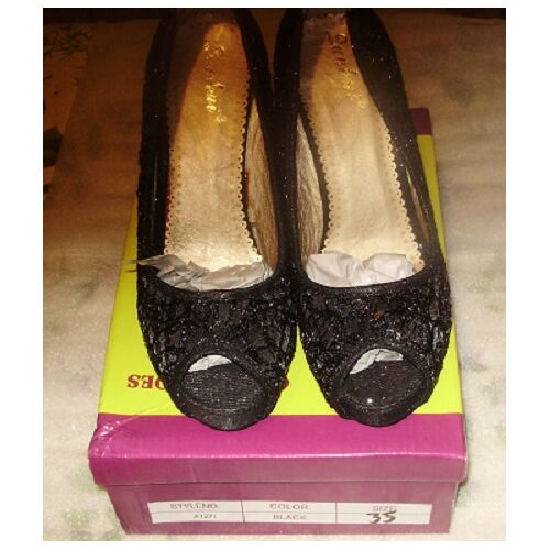 Escarpin- Taille 35 - Bout Ouvert - Noir - Elegante Soiree Plate Forme- Talon 11 Cm