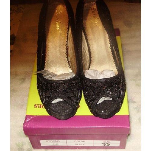 Escarpin- Taille 35 - Bout Ouvert - Noir - Elegante Soiree Plate Forme- Talon 11 Cm