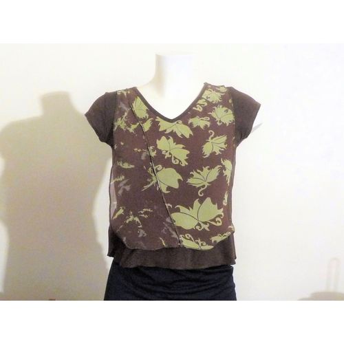 Top/ Tee Shirt En Coton Kaki Avec Son Drapé Viscose Kaki- Taille 36- Solola