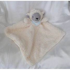 Doudou Plat Mouton Crème Et Gris Foulard Bleu Grelot Tex