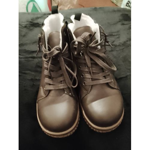 Bottines Marron Côtés Zippés Intérieur Fourré 38 Neuves.