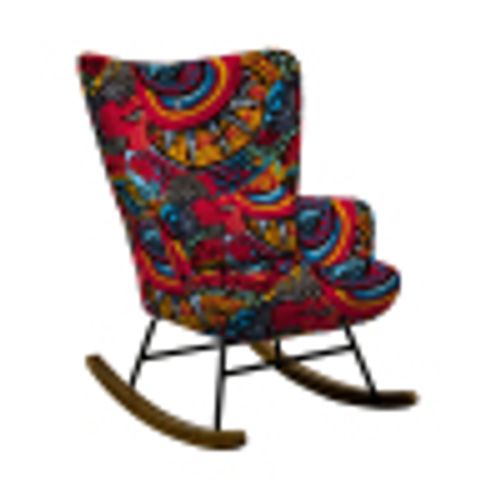 Fauteuil à Bascule Élégant HOMEMIYN - Design Mid-Century avec Motif Tournesol sur Tissu Toile