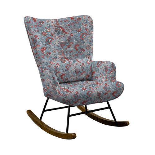 Fauteuil à Bascule Élégant HOMEMIYN - Design Mid-Century avec Motif Pissenlit sur Tissu Toile