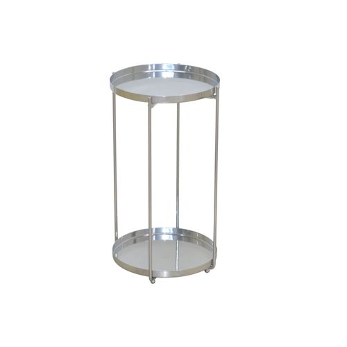 Porte-Plantes Rond En Métal Argenté Hauteur 46 Cm Finition Lisse Surface Ø25 Cm Avec Rebord Dec050079