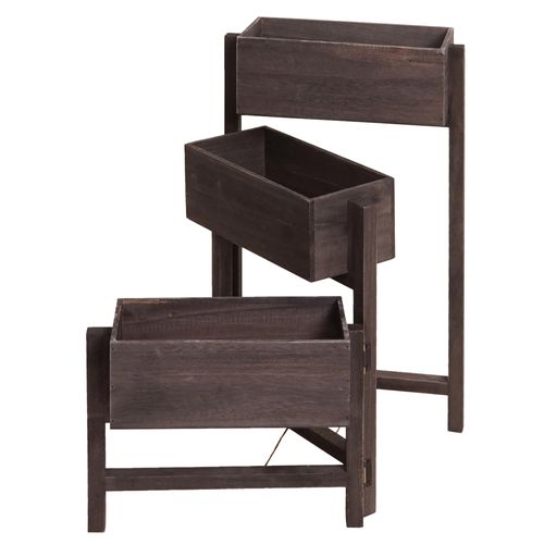 Étagère À Plantes Sur Pied Support À Fleurs Trois Paniers Jardinière 65x108x15 Cm Bois Aspect Vieilli Vintage Gris-Brun 04_0008699