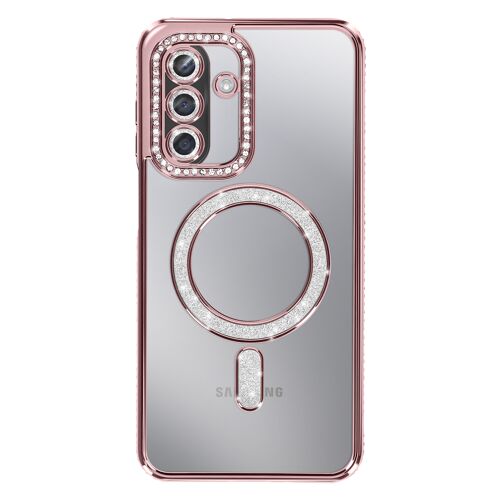 Coque pour Galaxy A17 Compatible MagSafe avec Contour Strassé Rose