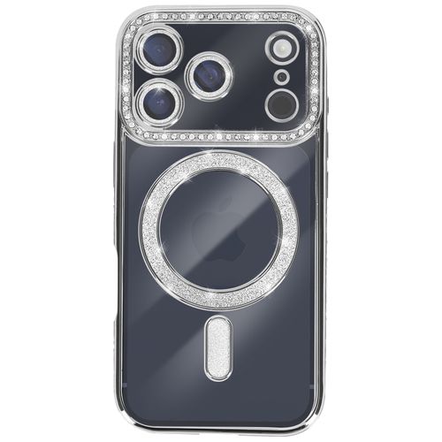 Coque pour iPhone 17 Pro Max Compatible MagSafe avec Contour Strassé Argent