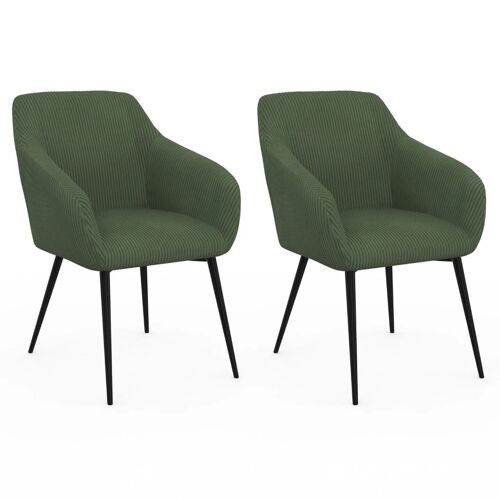 Lot de 2 chaises de salle à manger, fauteuils de table JANY en velours côtelé vert kaki