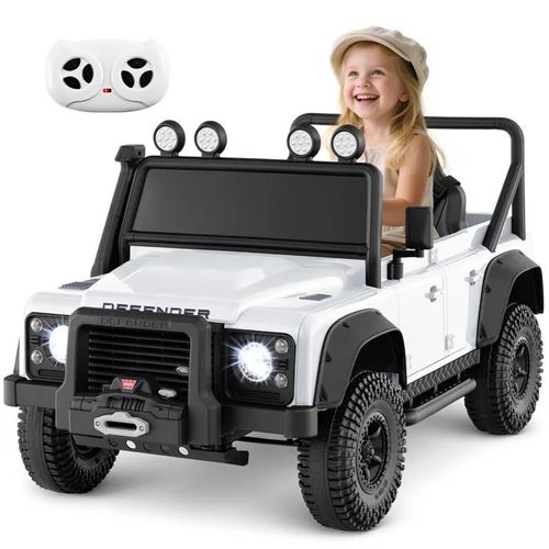 Land Rover 4x4 Voiture Électrique 12v/7 Ah Pour Enfants, Télécommande 2.4g, Démarrage Lent, Led, Klaxon, Mp3, 3-8 Ans, 30 Kg, Blanc