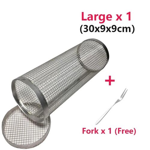 Panier De Barbecue À Griller Roulant En Acier Inoxydable, Support De Barbecue En Maille Anti-Fuite, Pique-Nique En Plein Air Camping, Gril Cylindrique Simple Large Basket X1