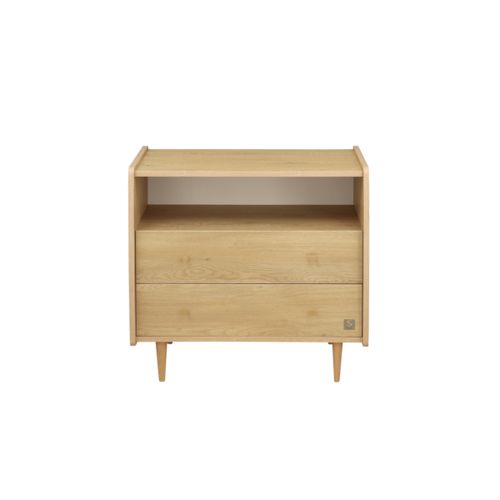 Commode 2 Tiroirs Et 1 Niche Décor Chêne Vintage Poignées Dorées