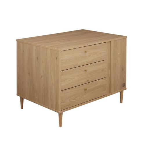 Commode-Îlot Bébé Décor Bois Chêne Suave Avec Rangements 3 Faces