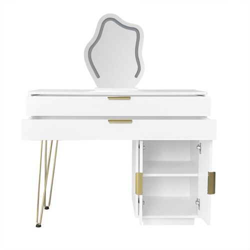 Coiffeuse avec Miroir LED,Lumineux 3 Couleurs Commande Tactile,2 Tiroirs,100×78×40 CM,Rangement Spacieux,Flexible,Blanc