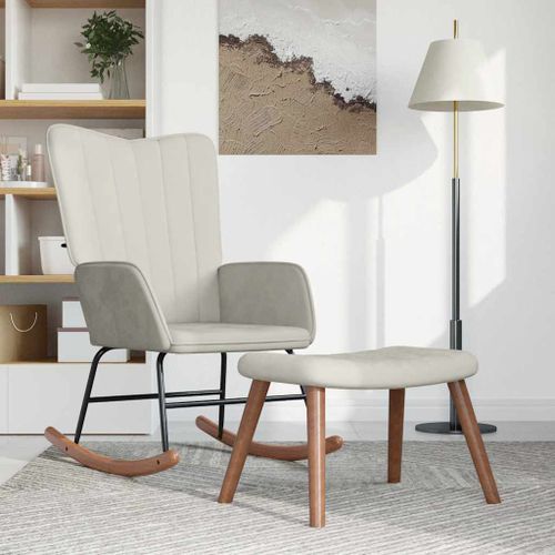 vidaXL Chaise à bascule avec repose-pied Blanc crème Velours
