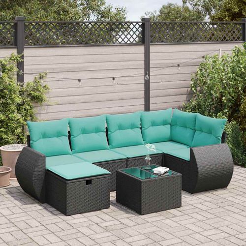 Vidaxl Salon De Jardin 7 Pcs Avec Coussins Noir Résine Tressée