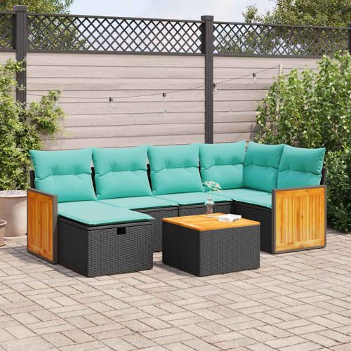 Vidaxl Salon De Jardin 7 Pcs Avec Coussins Noir Résine Tressée