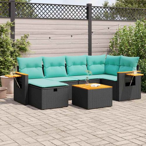 Vidaxl Salon De Jardin 7 Pcs Avec Coussins Noir Résine Tressée