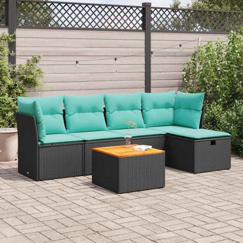 Vidaxl Salon De Jardin 6 Pcs Avec Coussins Noir Résine Tressée
