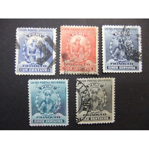 109 Perú 1896 / Marco Capac Y Pizarro / Yvert 106 + 109 - 111 + 114 Fu