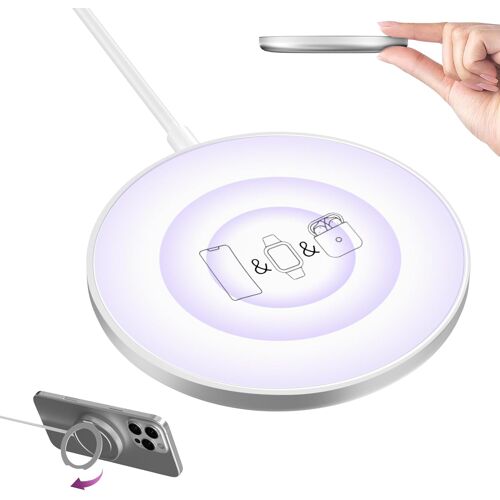 JGD-Bloc de Recharge Magnétique sans Fil 3 en 1 pour iPhone 12-16 Series, Bloc de Recharge pour Plusieurs Appareils - Chargeur sans Fil Magnétique pour Apple Watch 9/8/7/6/5/4/3/2/SE & AirPods 3/2/Pr